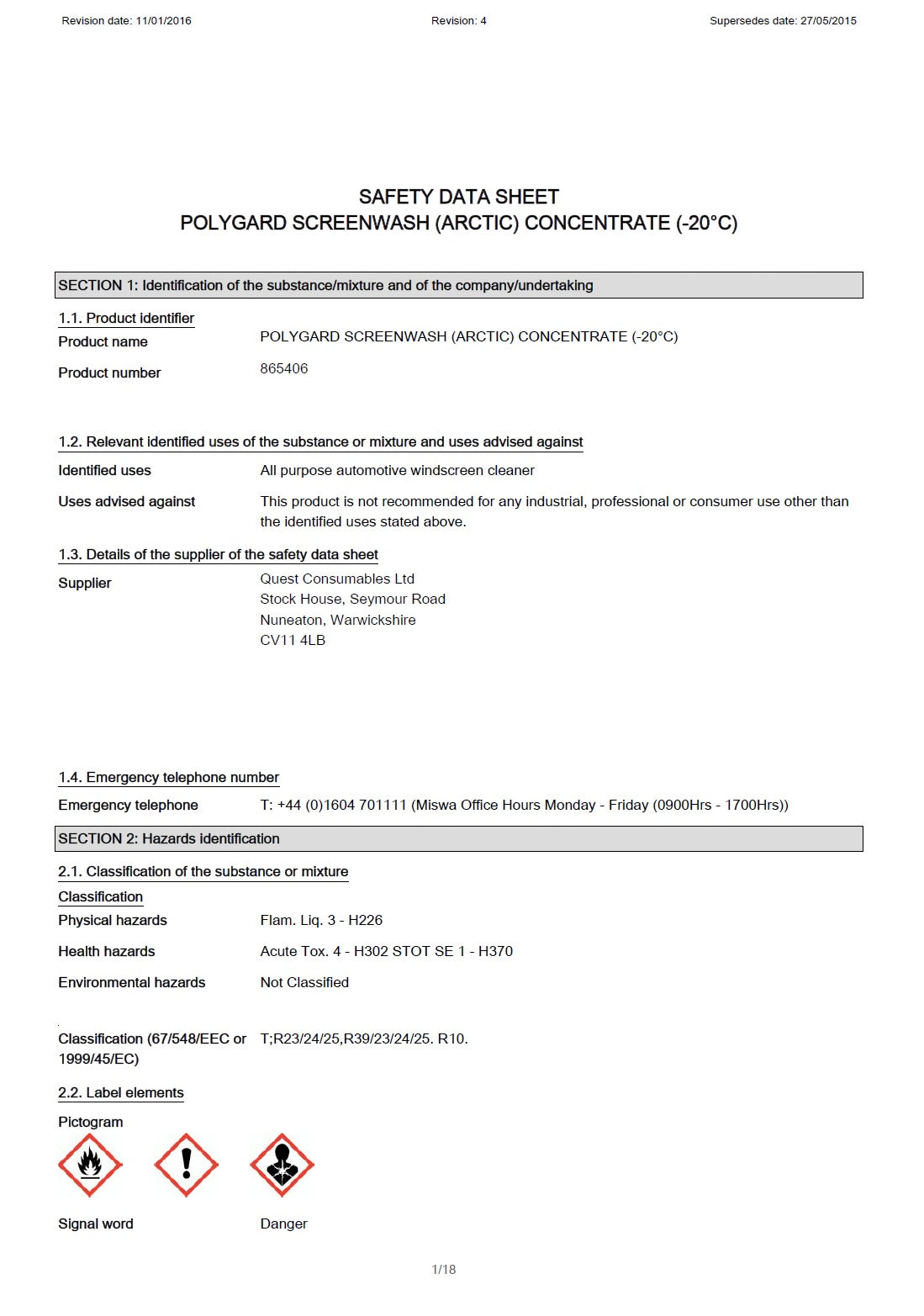 Polygard Arctic Screenwash Concentrate 5L