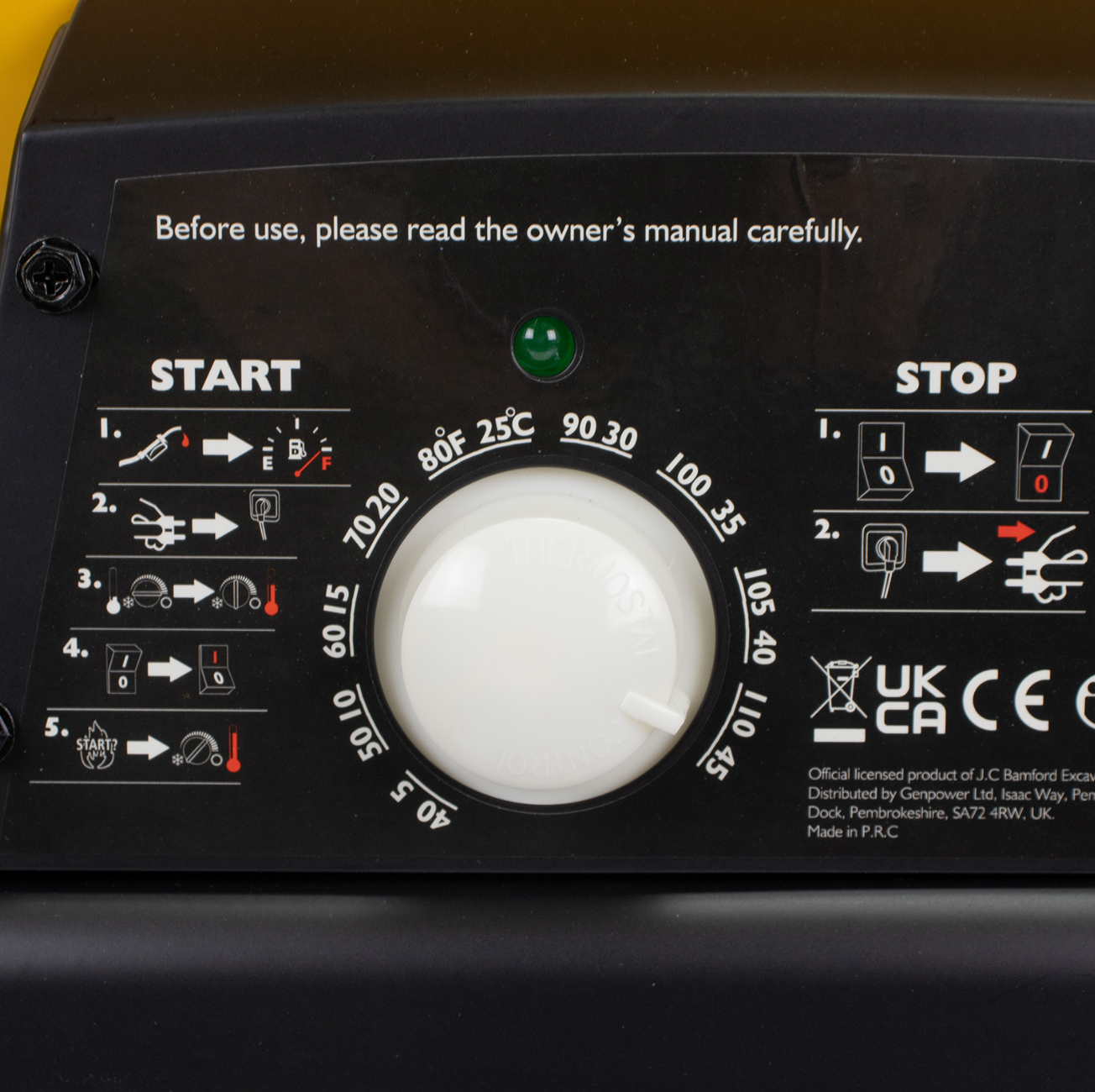 JCB 70,000BTU Diesel Space Heater - 20kW, 496m³ Coverage, Dual Fuel (Kerosene/Diesel), Thermostat Control