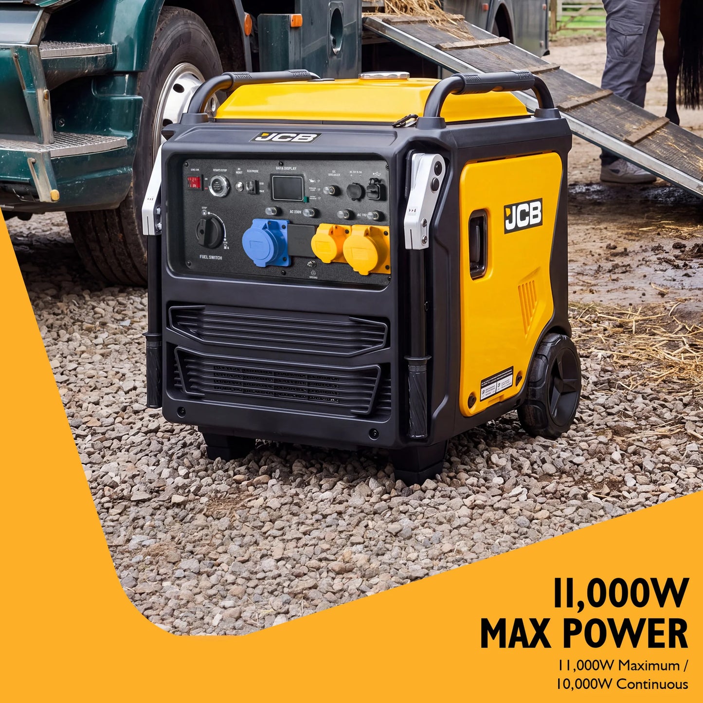 JCB, 11kW Dual-Voltage Inverter Generator, Remote Start, Wheels: ZJCB-IG12000DVE
