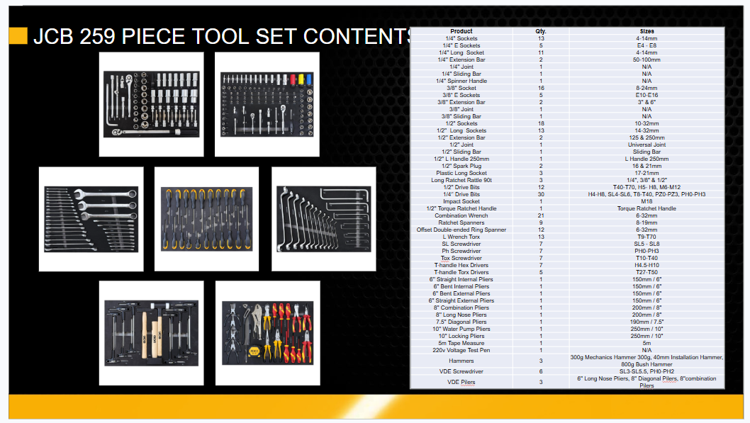JCB 27" Tool Chest - Complete with 259 tools!