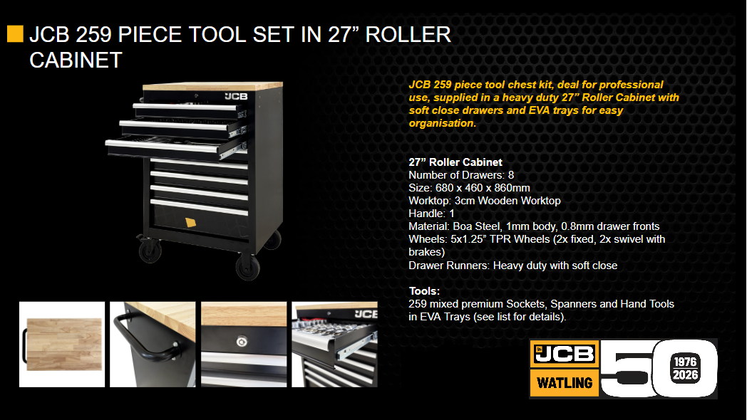 JCB 27" Tool Chest - Complete with 259 tools!