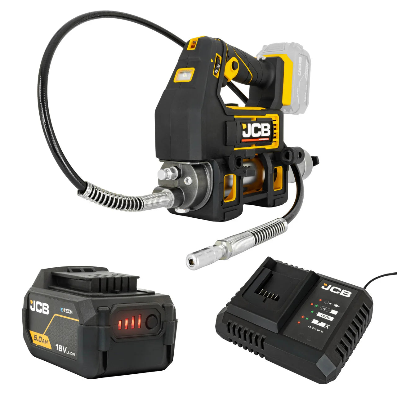 JCB Pro 18 Volt Power Grease Gun Kit (with 5.0Ah Battery 9A fast charger): ZJCB-18PGG-VS-5