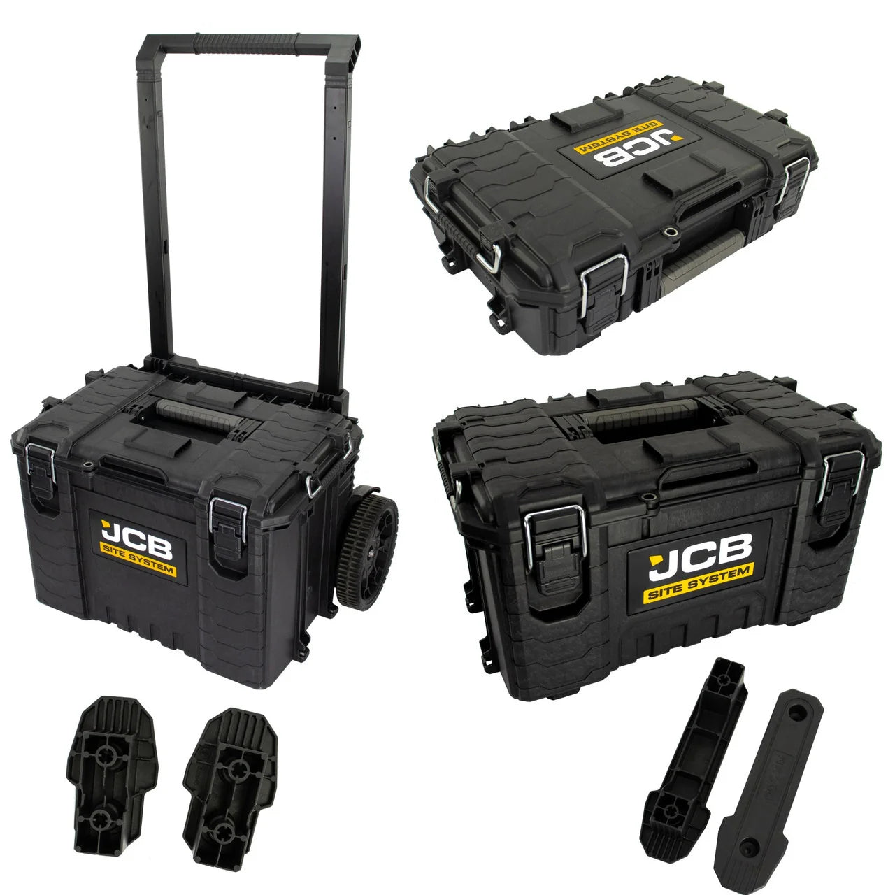 JCB Site System, 3-Piece Modular Tool Storage, Box and Organiser with Cart, 9’’ Wheels: JCB-SITESYS-ST