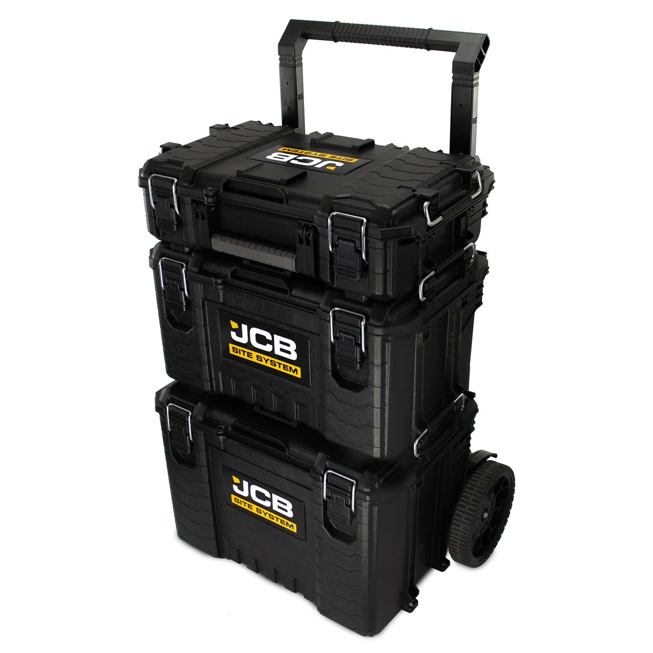 JCB Site System, 3-Piece Modular Tool Storage, Box and Organiser with Cart, 9’’ Wheels: JCB-SITESYS-ST