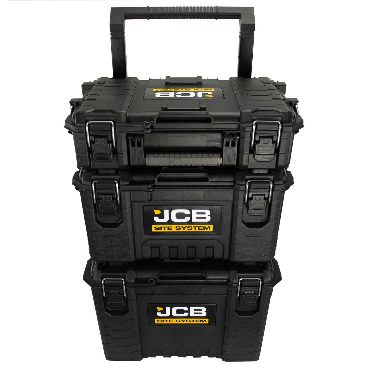 JCB Site System, 3-Piece Modular Tool Storage, Box and Organiser with Cart, 9’’ Wheels: JCB-SITESYS-ST
