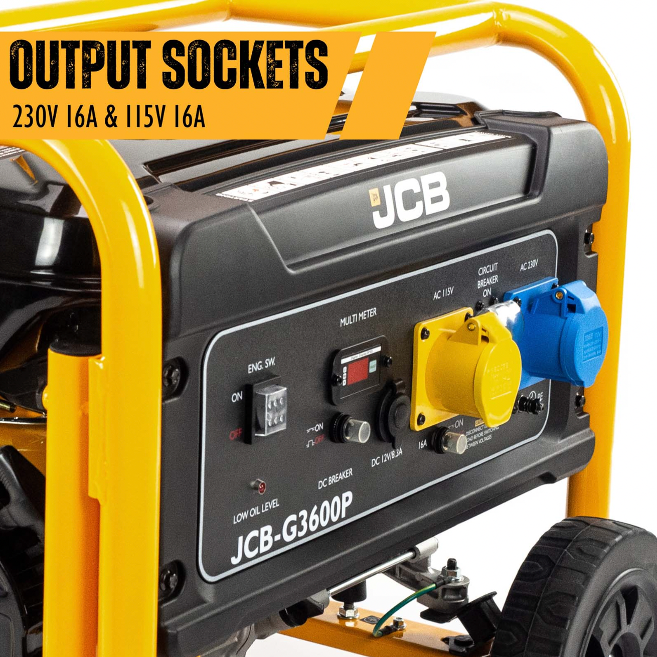 JCB 3.6kW / 4.5kVA Petrol Site Generator 115V / 230V 7.5hp 224cc JCB Engine, Recoil Pull Start