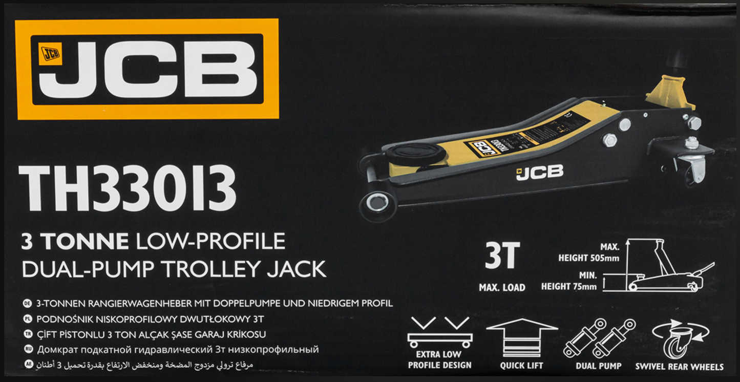 JCB 3 Tonne Low-Profile Double-Pump Trolley Jack | JCB-TH33013